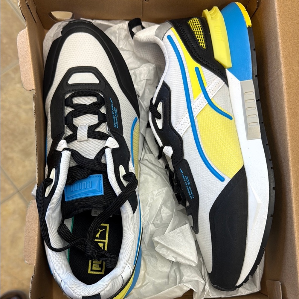 Puma White and Yellow Dynamic Sneakers